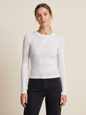 Club Monaco Sheer Rib Long Sleeve spring summer Casual wear Tee chic White L NWT